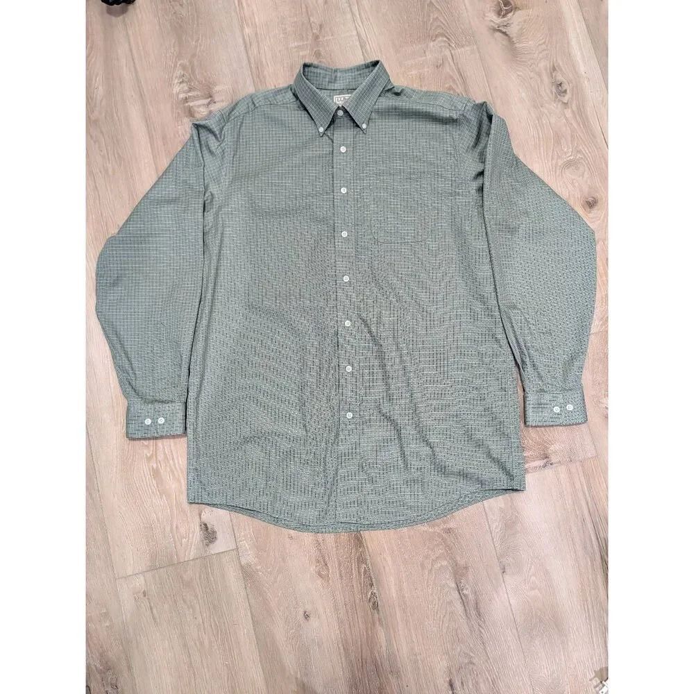 L.L.Bean Men's Large Tall Twill Sage Green Micro Check Button Down
